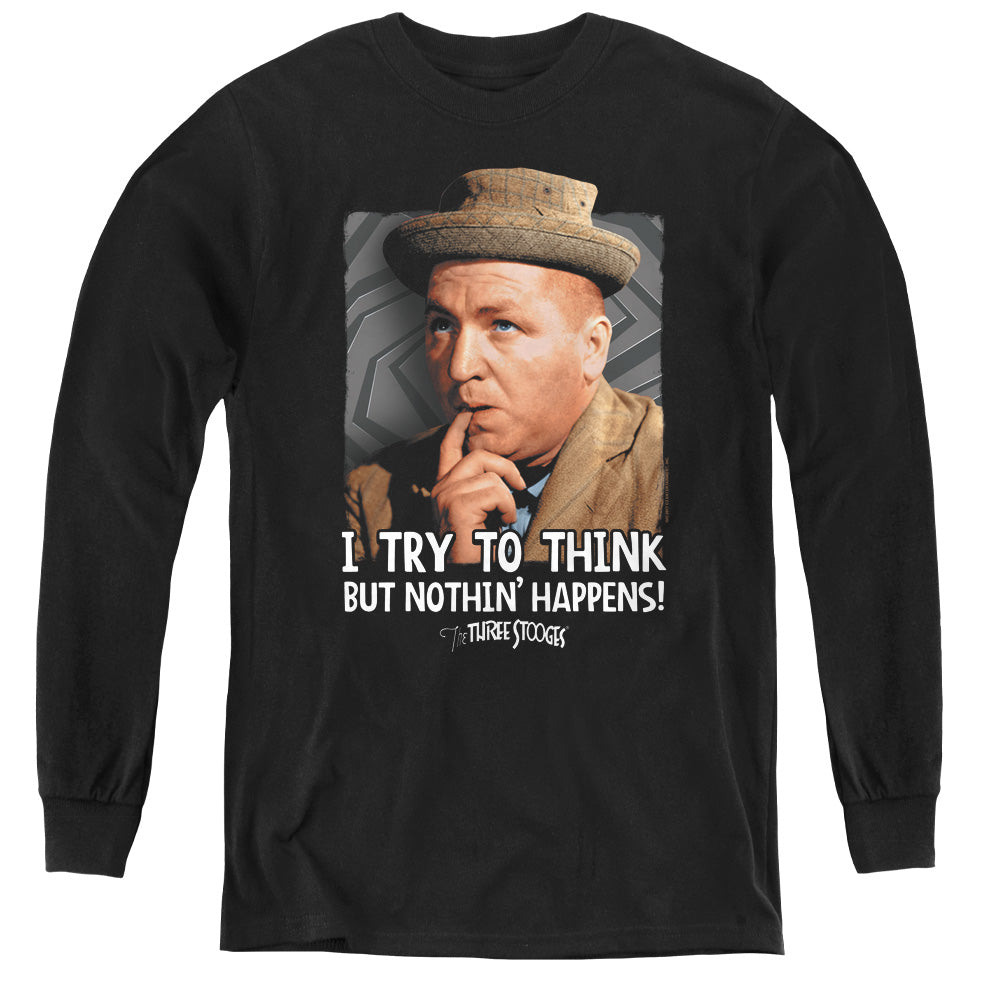 Three Stooges - Try To Think - Youth Long Sleeve Tee - Black