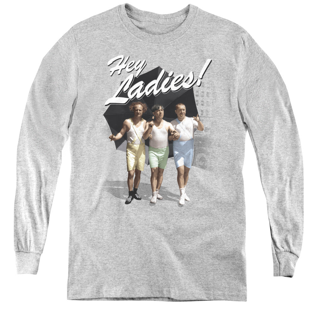 Three Stooges - Hey Ladies - Youth Long Sleeve Tee - Athletic Heather