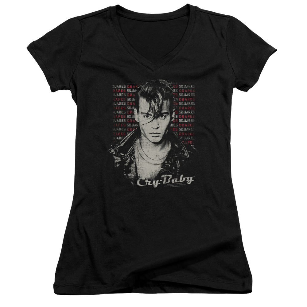 Cry Baby - Drapes And Squares - Junior V-neck - Black - Sm - Black