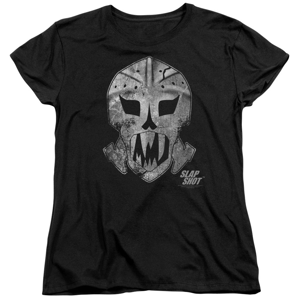 Slap Shot - Goalie Mask - Short Sleeve Womens Tee - Black T-shirt