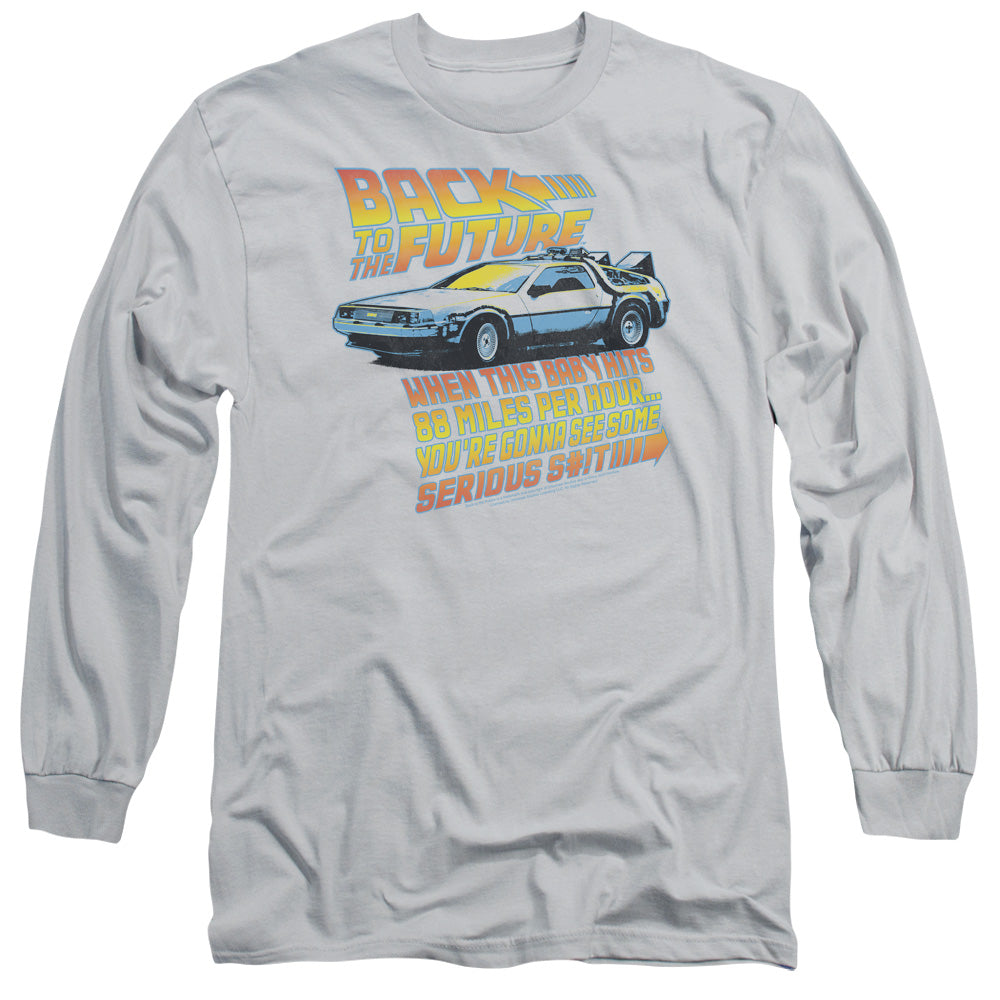 Back To The Future - 88 Mph - Long Sleeve Adult 18/1 - Silver - Sm - Silver T-shirt