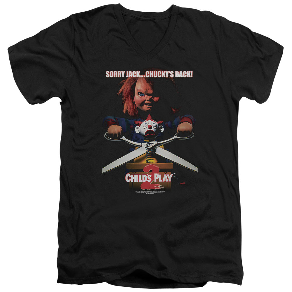 Childs Play 2 - Chuckys Back - Short Sleeve Adult V-neck 30/1 - Black T-shirt