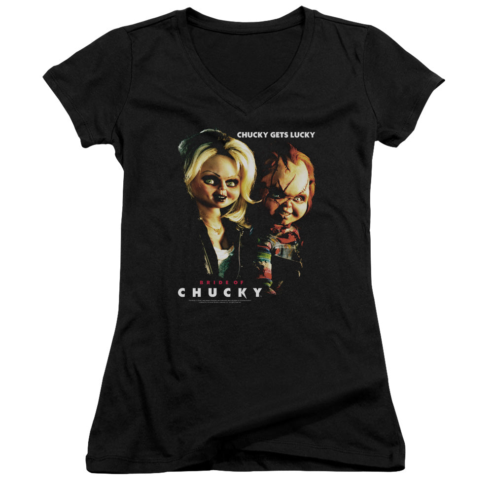 Bride Of Chucky - Chucky Gets Lucky - Junior V-neck - Black - Sm - Black