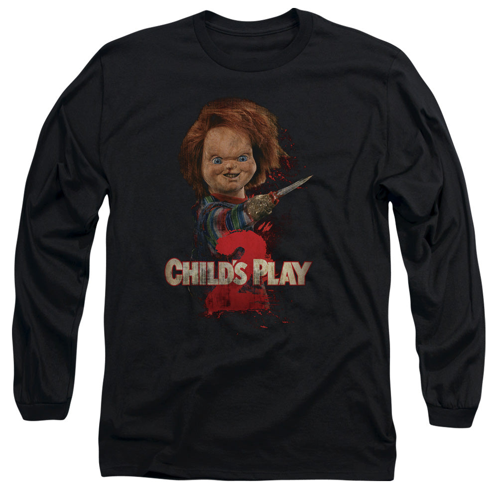 Childs Play 2 - Heres Chucky - Long Sleeve Adult 18/1 - Black - Sm - Black T-shirt