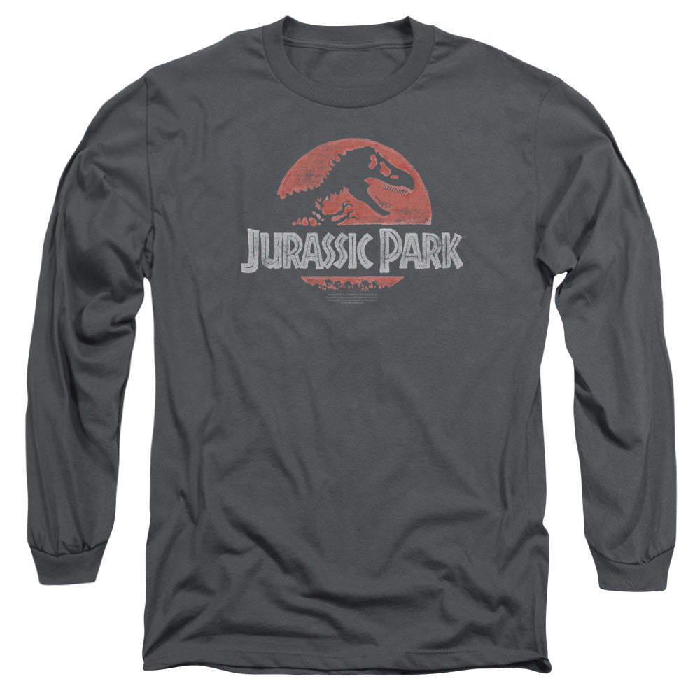 Jurassic Park - Faded Logo - Long Sleeve Adult 18/1 - Charcoal T-shirt