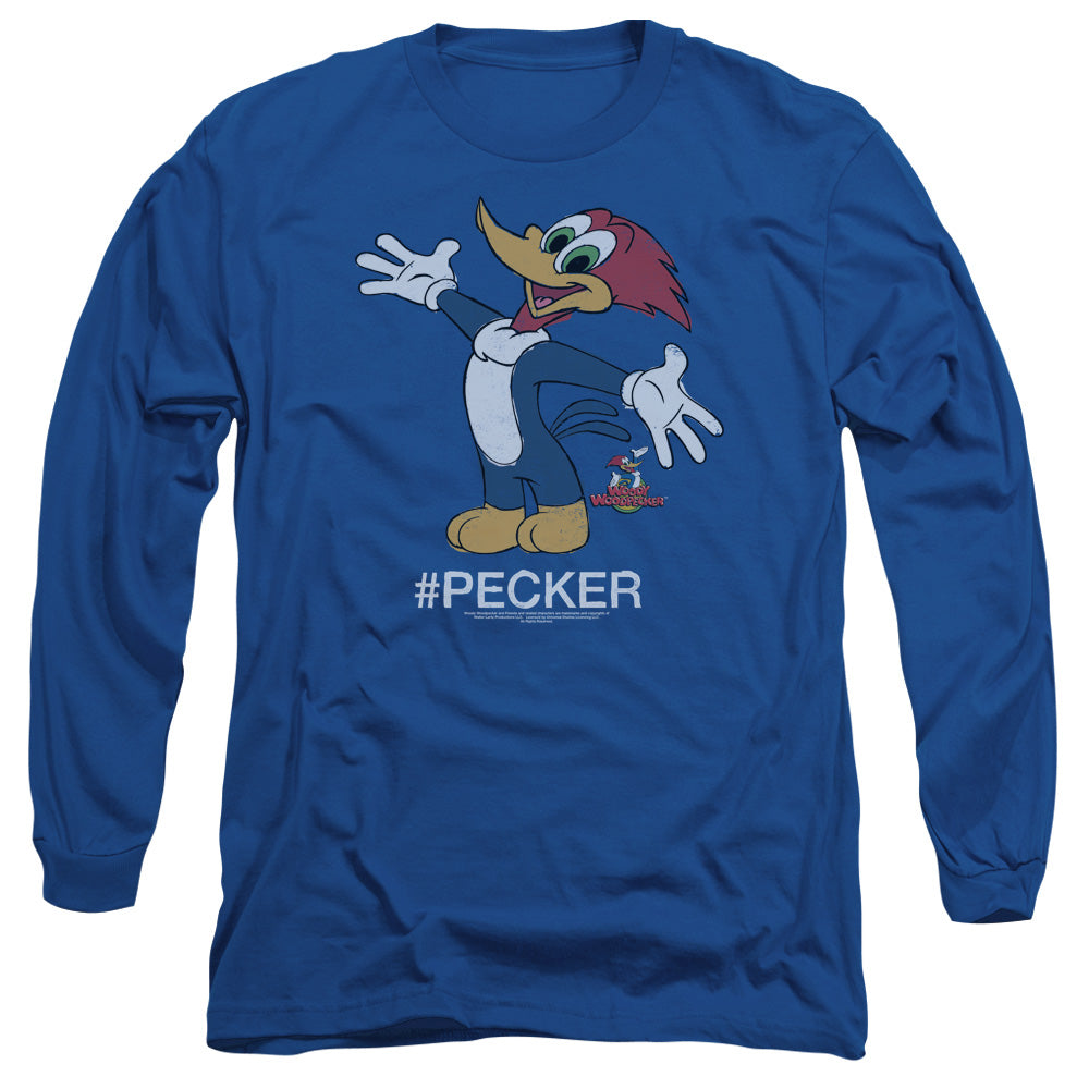 Woody Woodpecker - Hashtag Woody - Long Sleeve Adult 18/1 - Royal Blue T-shirt