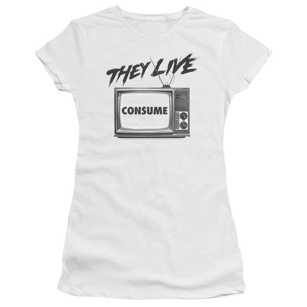 They Live - Consume - Short Sleeve Junior Sheer - White T-shirt