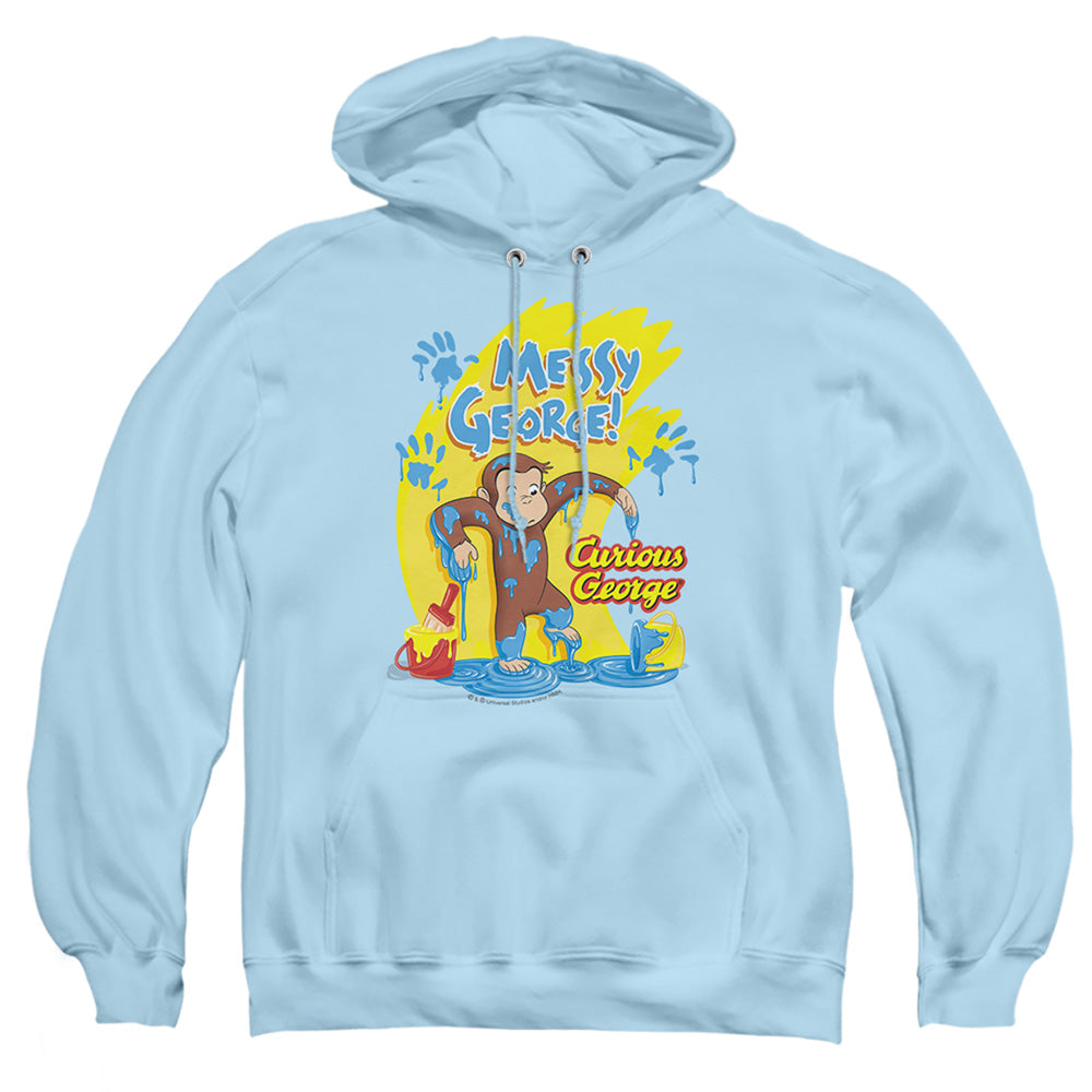 Curious George - Messy George - Adult Pull-over Hoodie - Light Blue - Sm - Light Blue