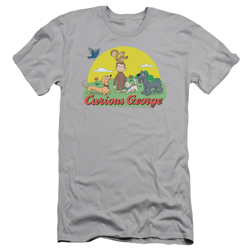 CURIOUS GEORGE SUNNY FRIENDS - S/S ADULT 30/1 - SILVER - SM - SILVER T-Shirt