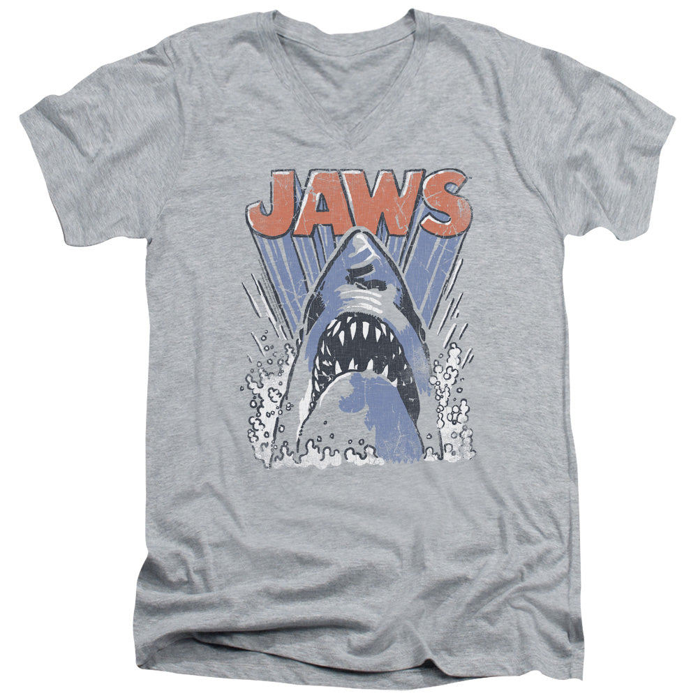 Jaws - Comic Splash - Short Sleeve Adult V-neck 30/1 - Athletic Heather T-shirt