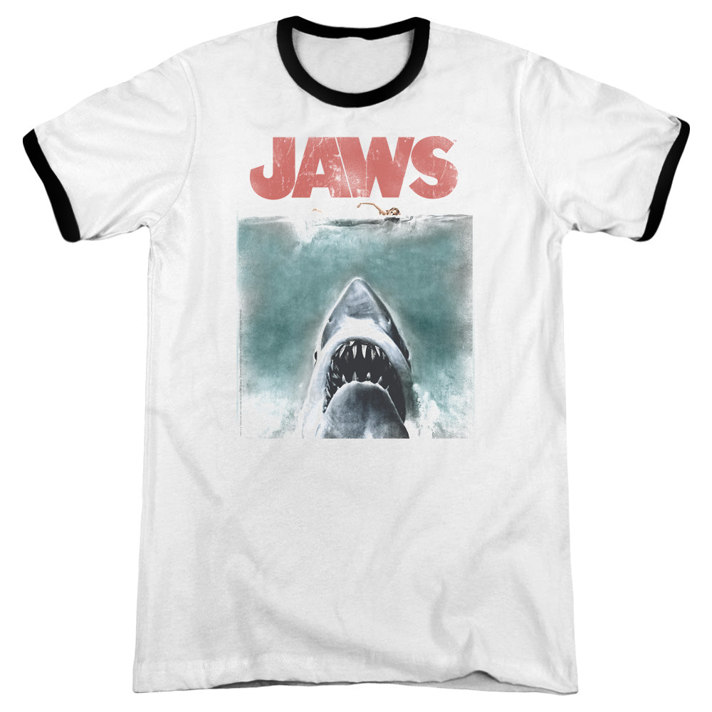 Jaws - Vintage Poster - Adult Ringer - White/black