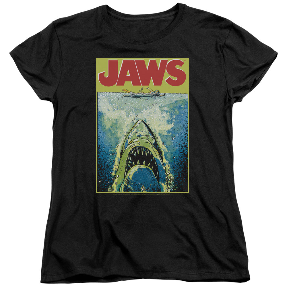 Jaws - Bright Jaws - Short Sleeve Womens Tee - Black T-shirt