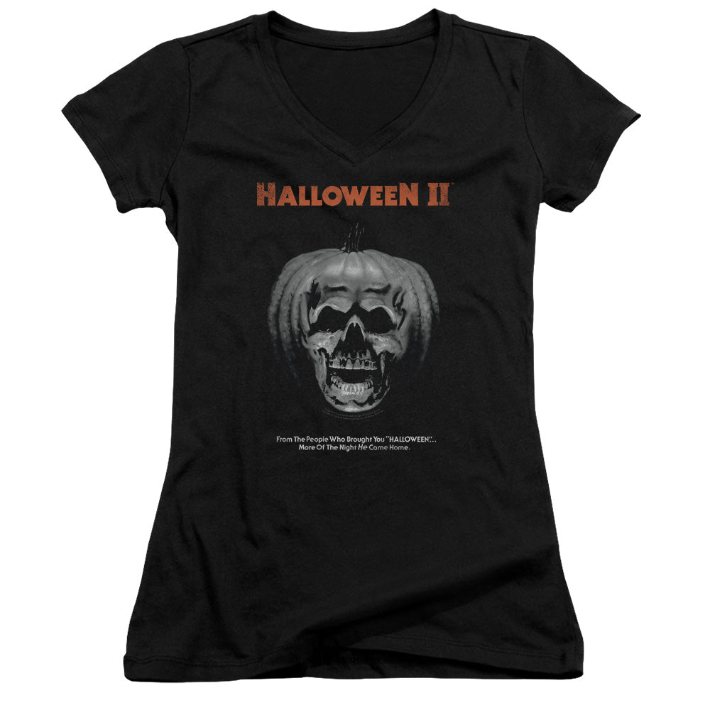 Halloween Ii - Pumpkin Poster - Junior V-neck - Black - Sm - Black