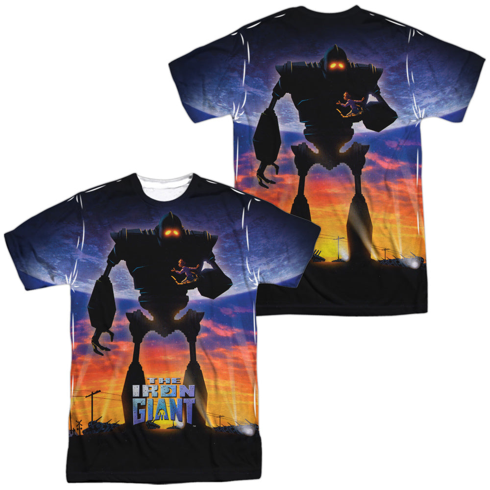 Iron Giant - Giant Poster (Front/back Print) -  Short Sleeve Adult 100% Poly Crew - White T-shirt