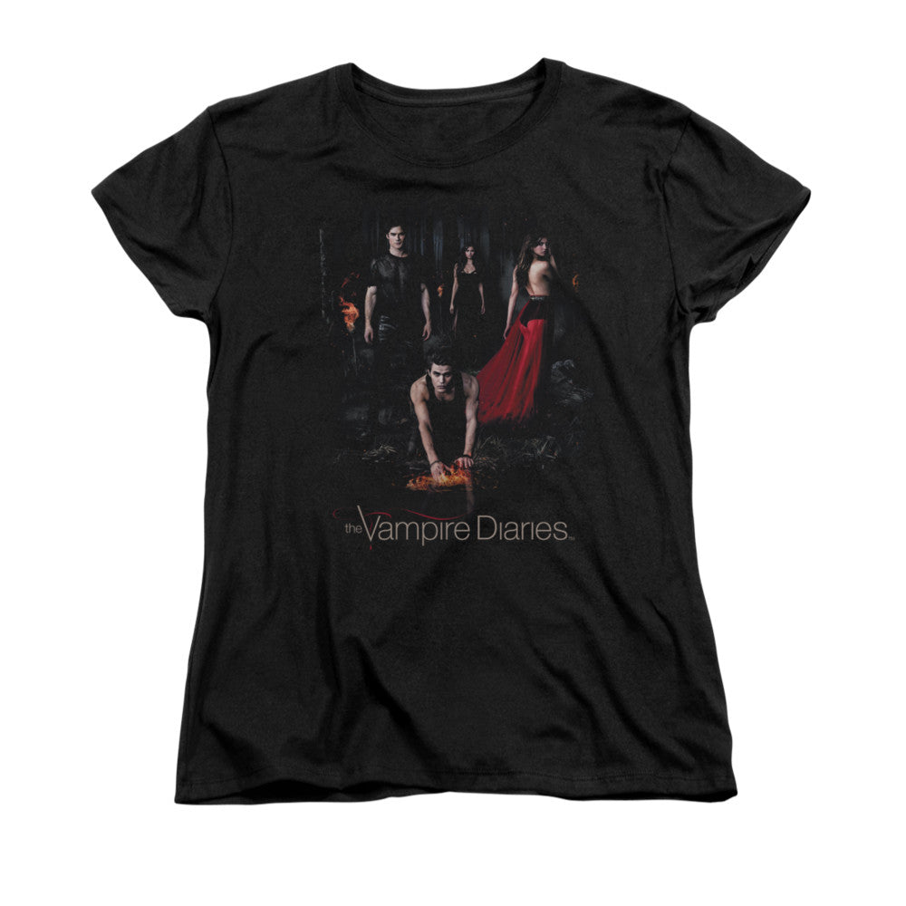 Vampire Diaries - Fire - Short Sleeve Womens Tee - Black T-shirt