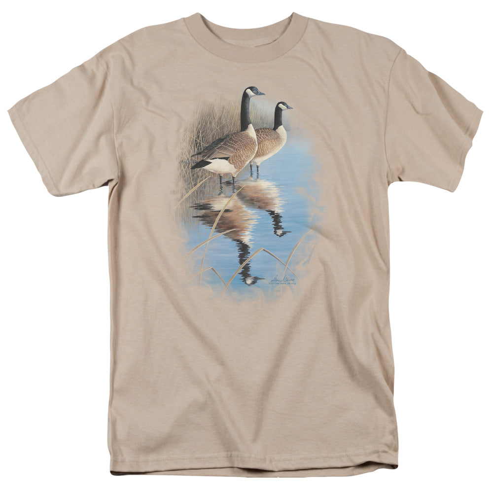 Wildlife - Morning Reflections Canada Geese - Short Sleeve Adult 18/1 - Sand T-shirt