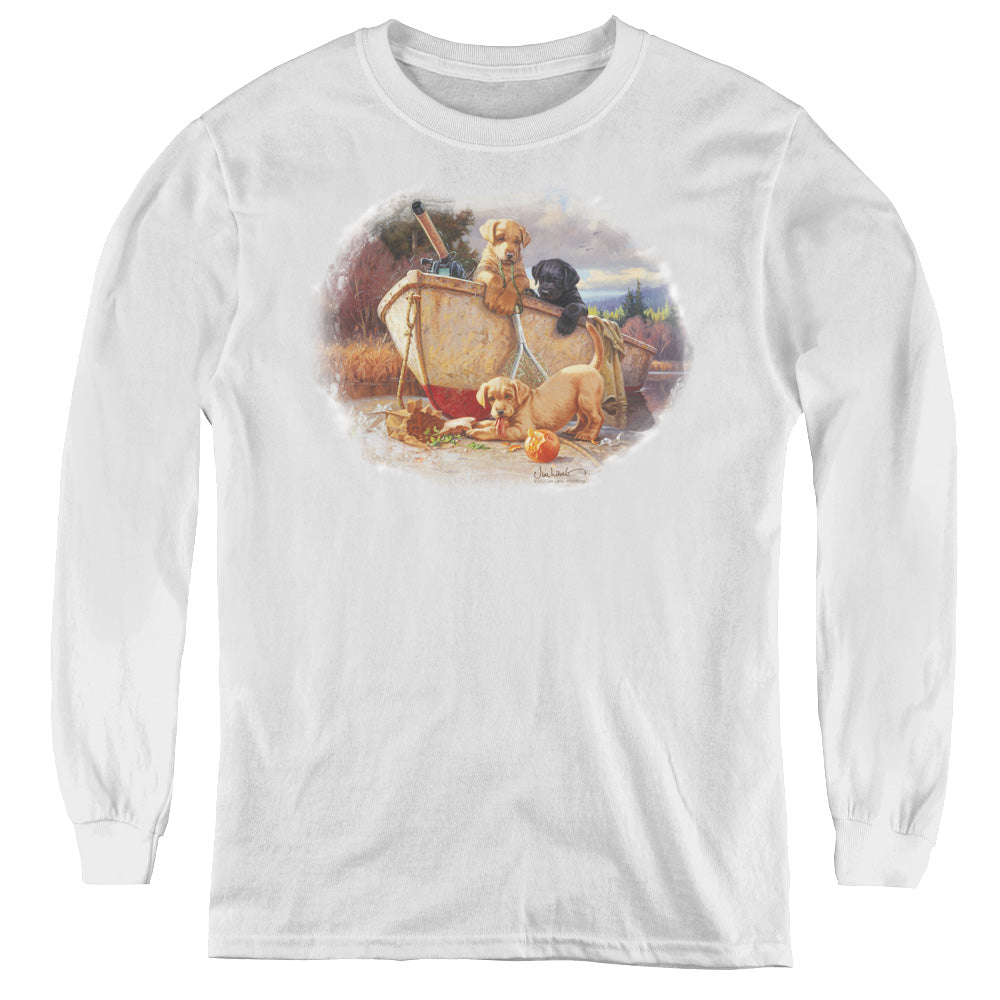 Wildlife - Lunch Break Lab Pups - Youth Long Sleeve Tee - White