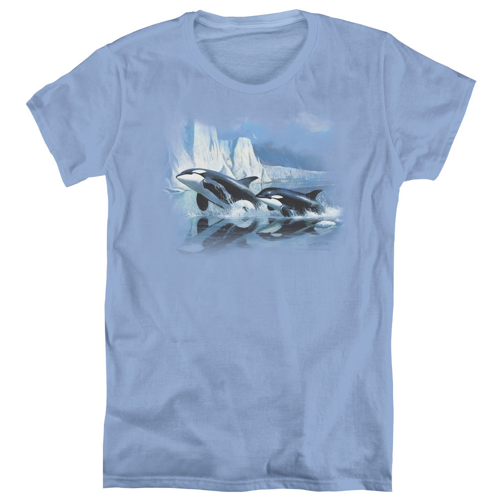 Wildlife - Glaciers Edge Orcas - Short Sleeve Womens Tee - Carolina Blue T-shirt