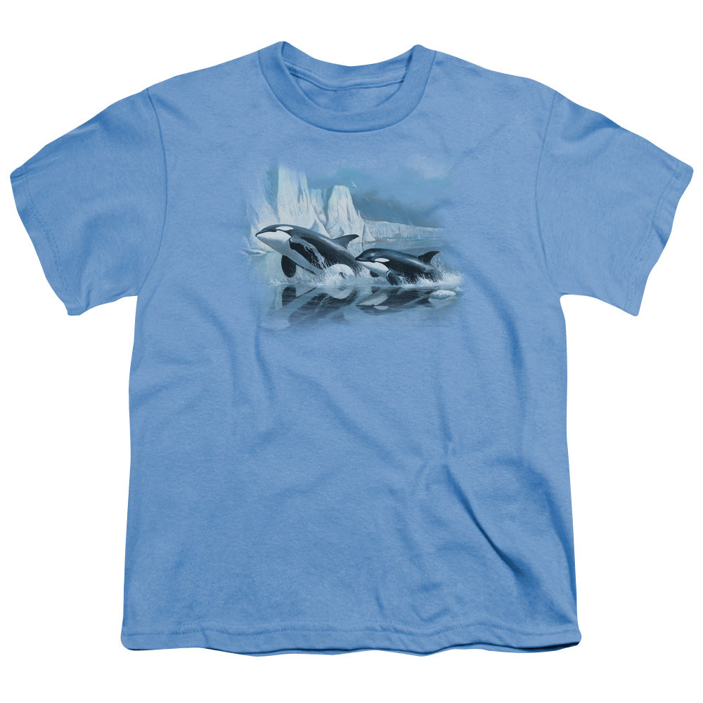 Wildlife - Glaciers Edge Orcas - Short Sleeve Youth 18/1 - Carolina Blue T-shirt