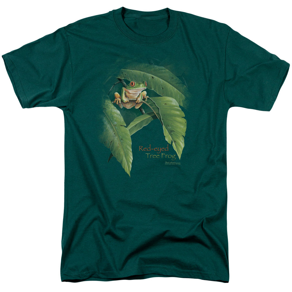 Wildlife - Red Eyed Tree Frog - Short Sleeve Adult 18/1 - Hunter Green T-shirt