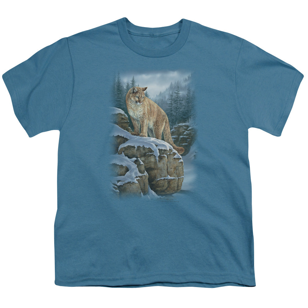 Wildlife - Misty Canyon Cougar - Short Sleeve Youth 18/1 - Slate T-shirt