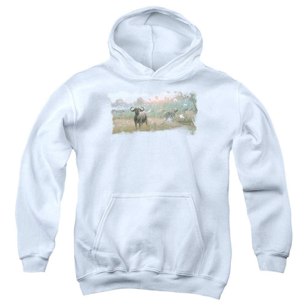 Wildlife - Cape Buffalo - Youth Pull-over Hoodie - White