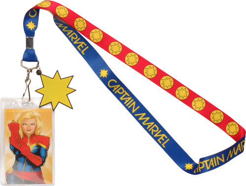 Captain Marvel Sun Burst Charm Lanyard in Red