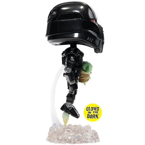 Funko Pop! Star Wars: The Mandalorian Dark Trooper with Grogu Glow-in-the-Dark Pop! Vinyl Figure - Entertainment Earth Exclusive