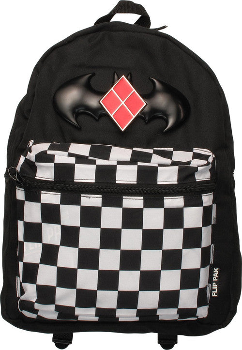 Harley Quinn Reversible Batman Logo Backpack in Black