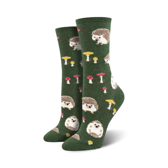 Slow Poke Hedgehog Crew Socks - Green