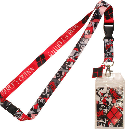 Harley Quinn Comic Strip Charm Lanyard in Red