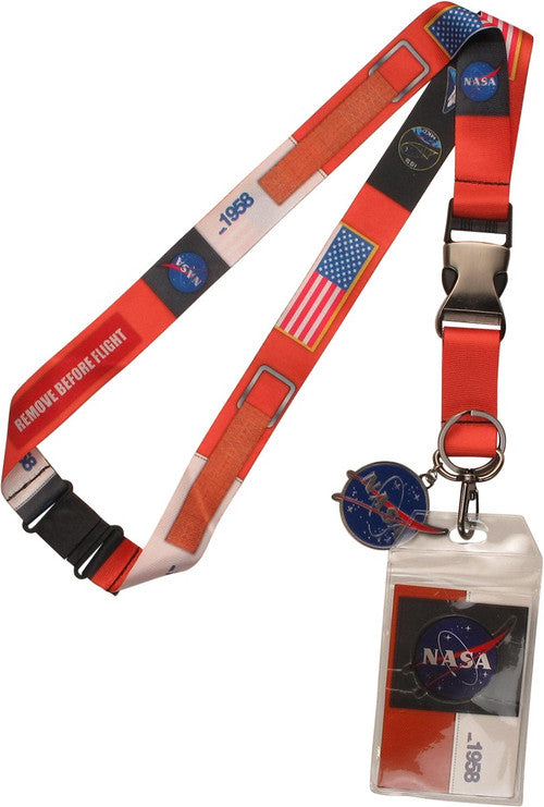 NASA Suit Up 1958 Metal Logo Charm Lanyard in Red