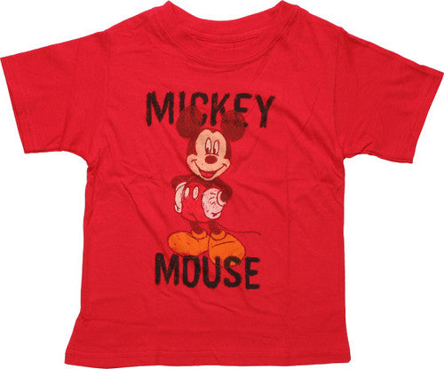 Mickey Mouse Crayon Drawing Red Juvenile T-Shirt