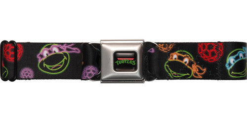 Ninja Turtles Neon Outline Faces and Shells Seatbelt Mesh Belt in Silver