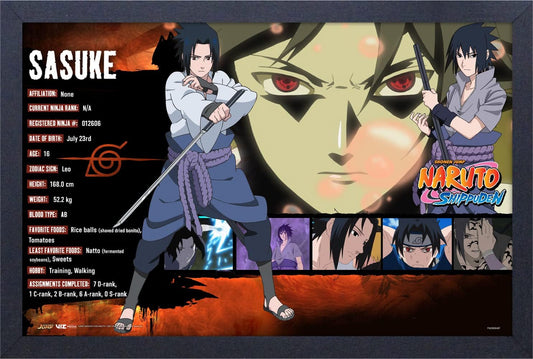 Naruto Shippuden Sasuke Stats MDF Framed Print