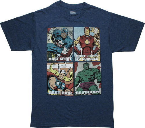 Avengers Year Book Squares Heather Navy Blue T-Shirt