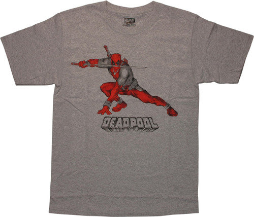 Deadpool Katana Battle Stance Artwork Gray T-Shirt