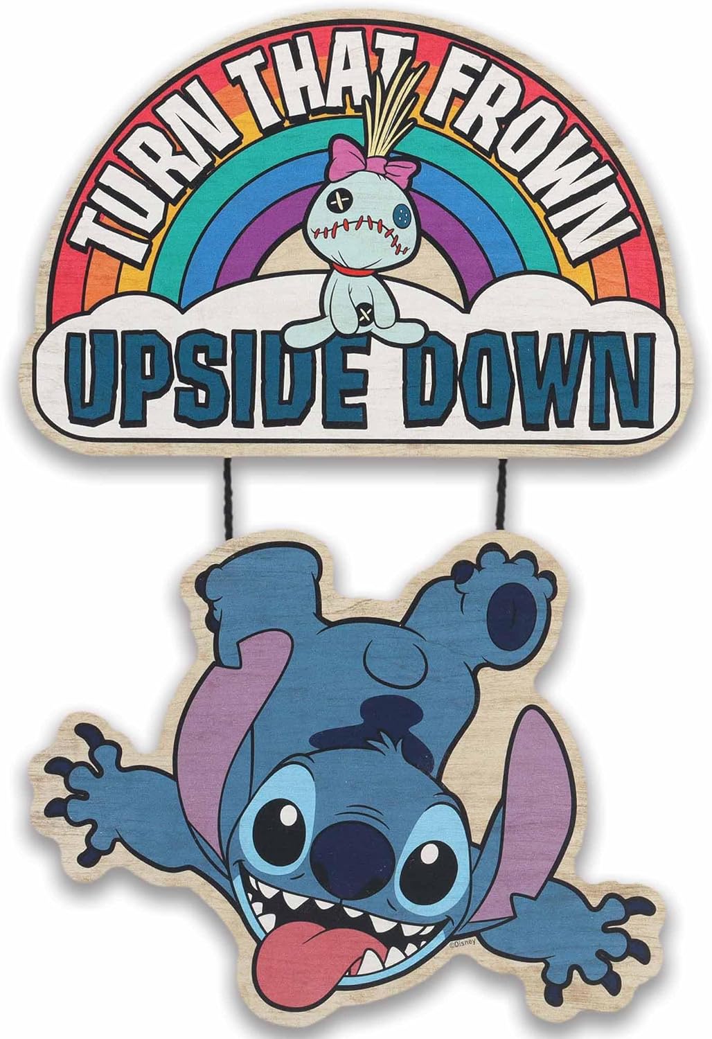 Disney Lilo and Stitch Turn That Frown Upside Down Wooden Sign