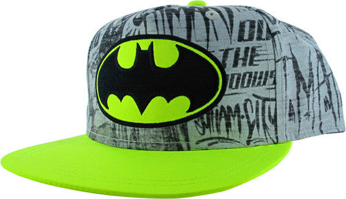 Batman Logo Graffiti Quotes Snapback Youth Hat in Yellow